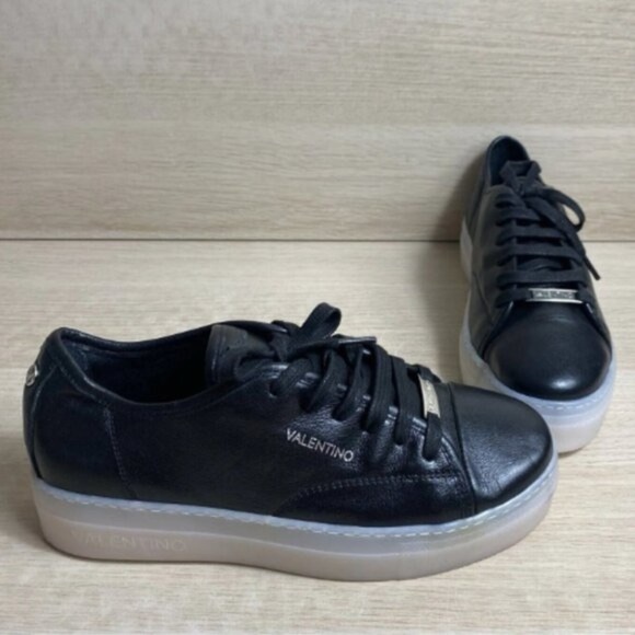 Valentino Black Leather Sneakers 10 - Picture 2 of 12